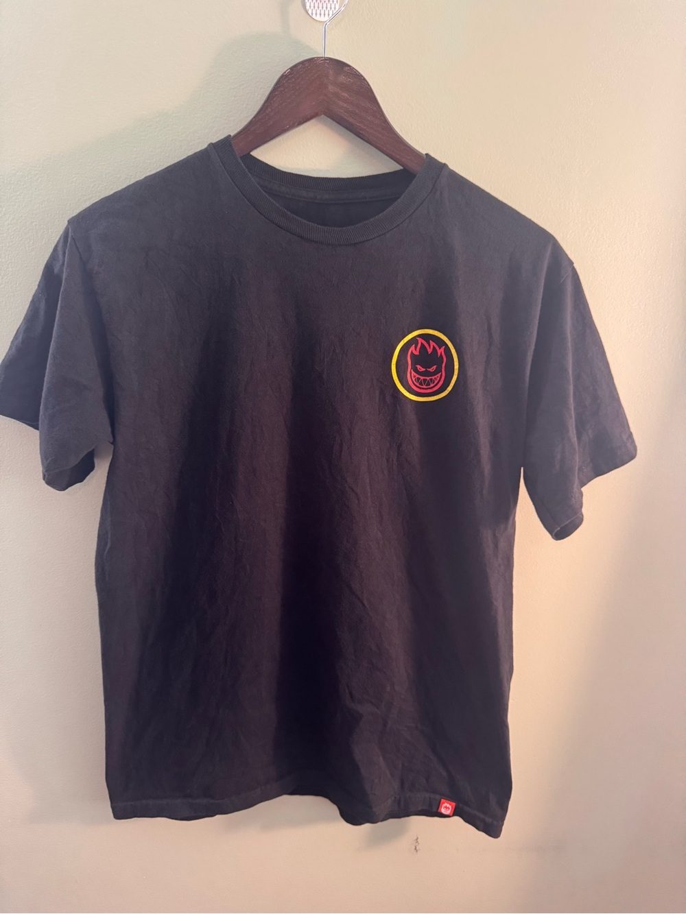 Spitfire Black Tee with Yellow & Red Flame Patch